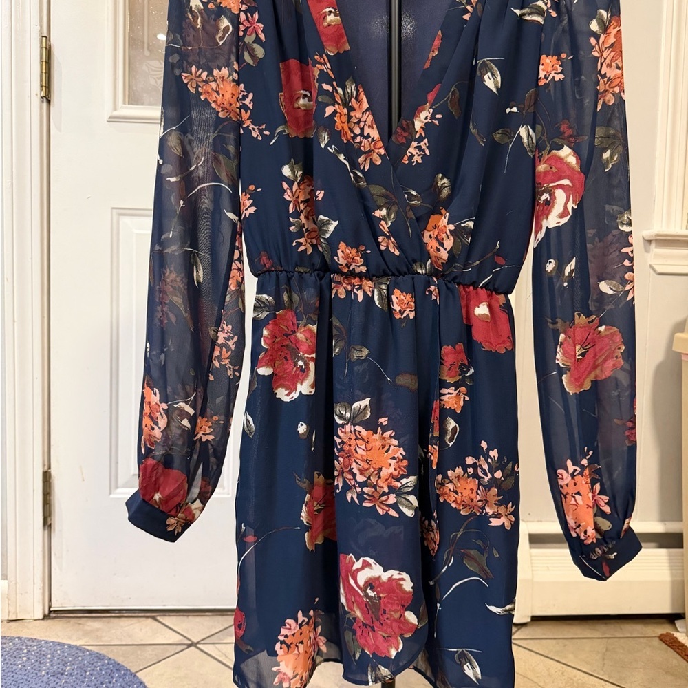 Lulu's Navy Floral Long Sleeve Dress - Picture 4 of 4